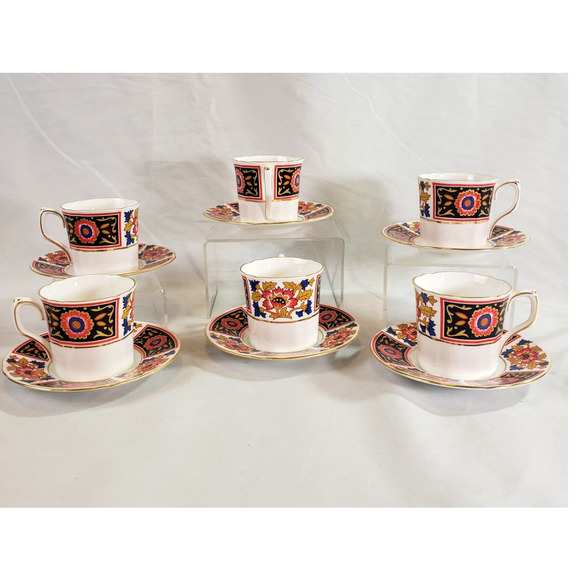 Vintage Hankook Bone China 6 Demitasse Cups Saucers NEW Old Stock 14k Gold Trim - Picture 3 of 8